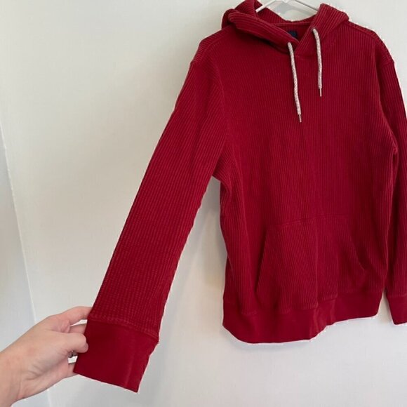 AMERICAN EAGLE Mens Solid Red Pullover Waffle Knit Thermal Hoodie Sweatshirt M - Picture 5 of 16